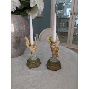Vtg Flying ANGEL Candle Holder Set Musical Revolving
